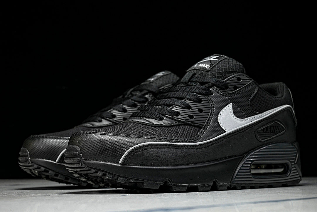 HV4517-002 AIR MAX 90 RETRO AIR CUSHIONED RUNNING SHOES BLACK/LIGHT GRAY