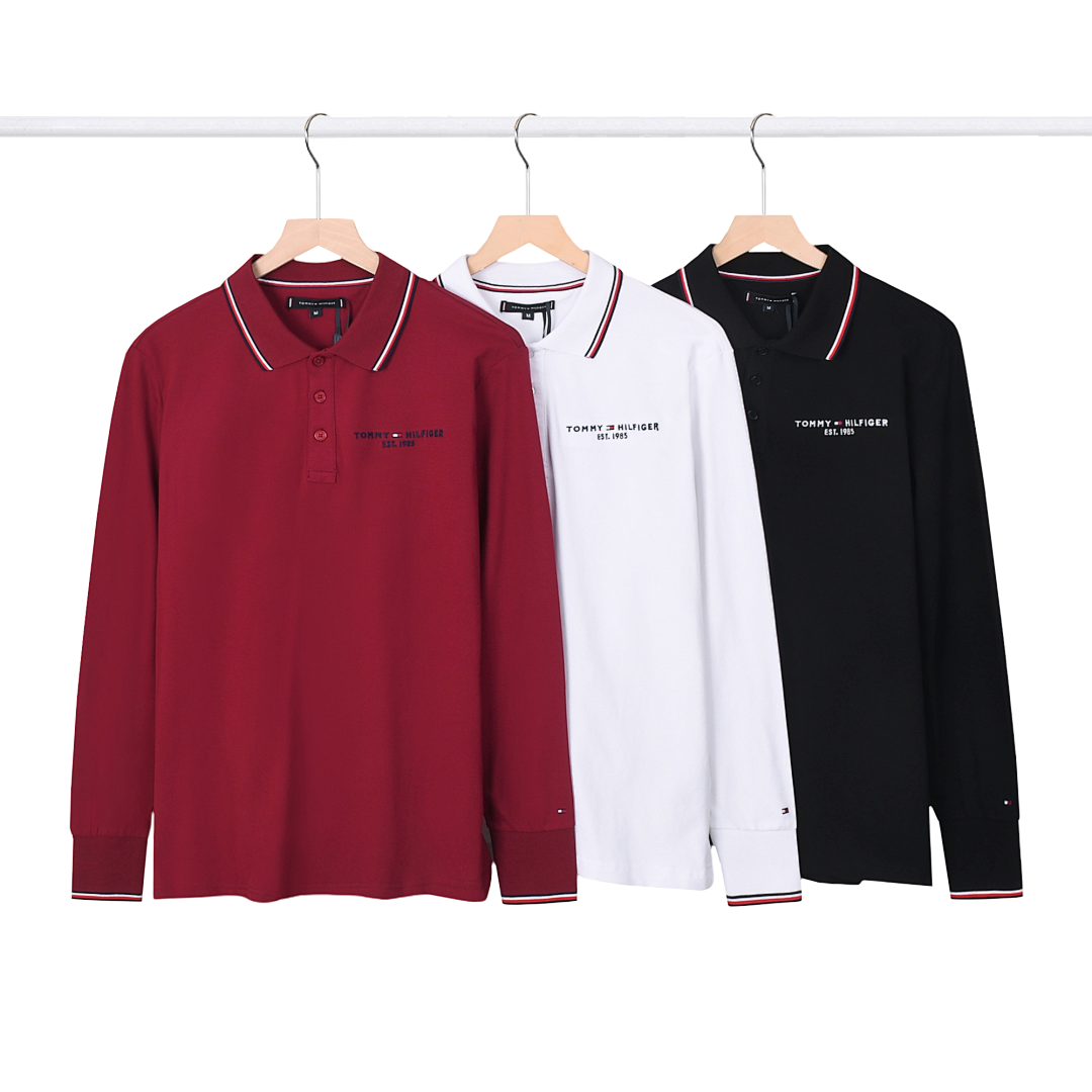 TommyEmbroideryLapel Long Sleeve Polo Shirt
