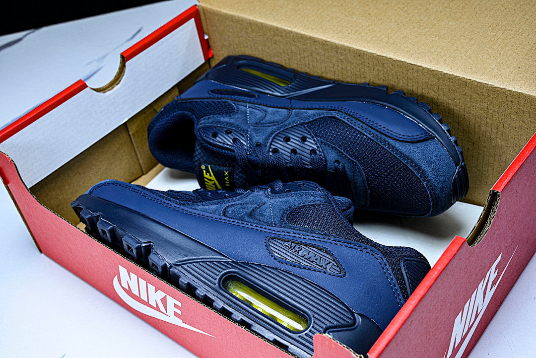 DM0029-401 AIR MAX 90 RETRO AIR CUSHIONED RUNNING SHOES NAVY BLUE/BLACK