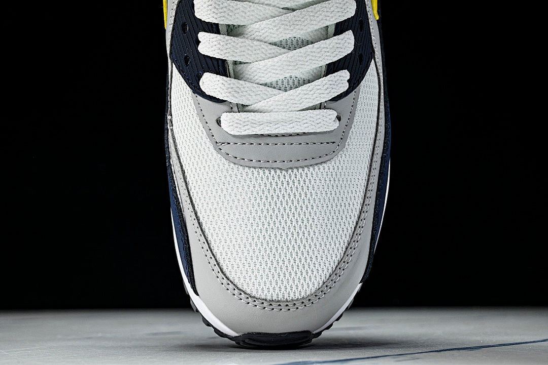 AJ1285-101 AIR MAX 90 RETRO AIR CUSHIONED RUNNING SHOES BLACK/WHITE/LIGHT GRAY/YELLOW