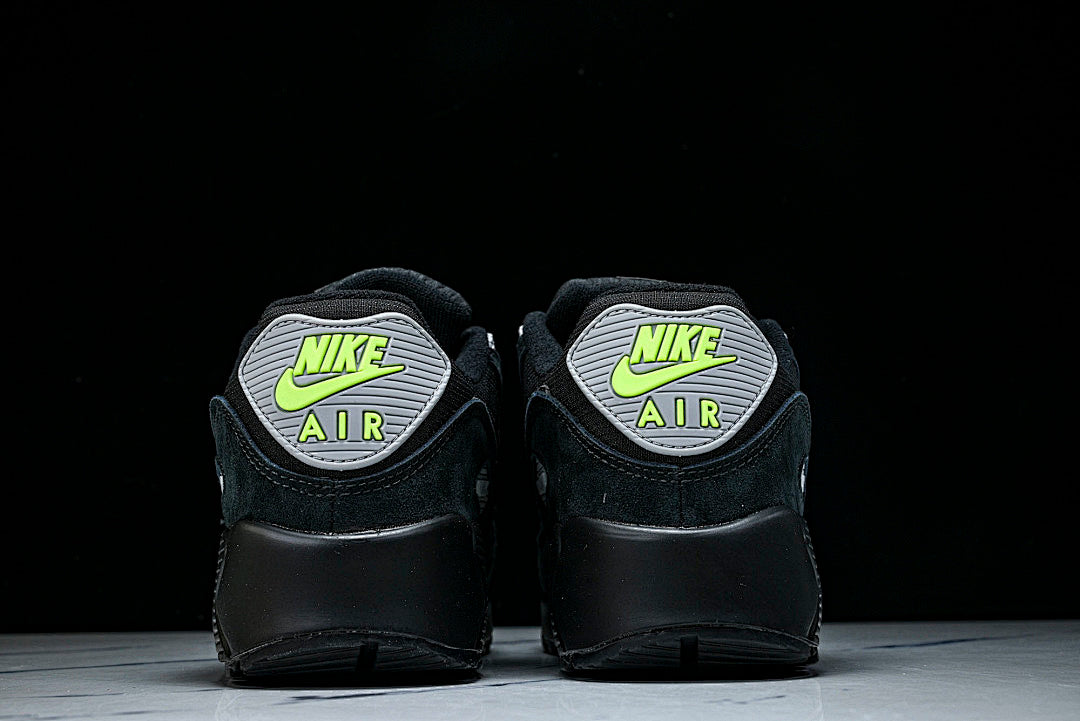 【250】FQ2377-001 AIR MAX 90 RETRO AIR CUSHIONED RUNNING SHOES BLACK/LIGHT GRAY/GREEN