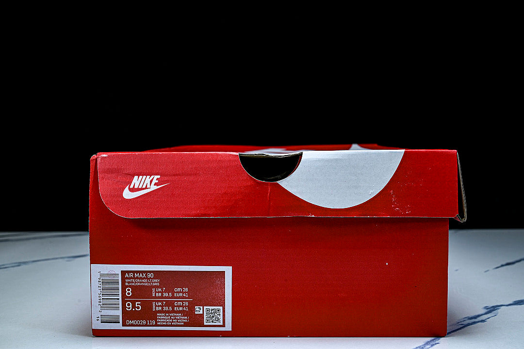 DM0029-119 AIR MAX 90 RETRO AIR CUSHIONED RUNNING SHOES LIGHT GRAY/WHITE/ORANGE