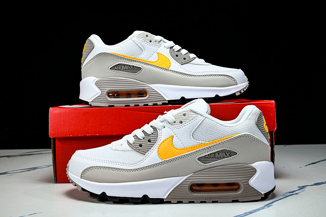 DM0029-119 AIR MAX 90 RETRO AIR CUSHIONED RUNNING SHOES LIGHT GRAY/WHITE/ORANGE