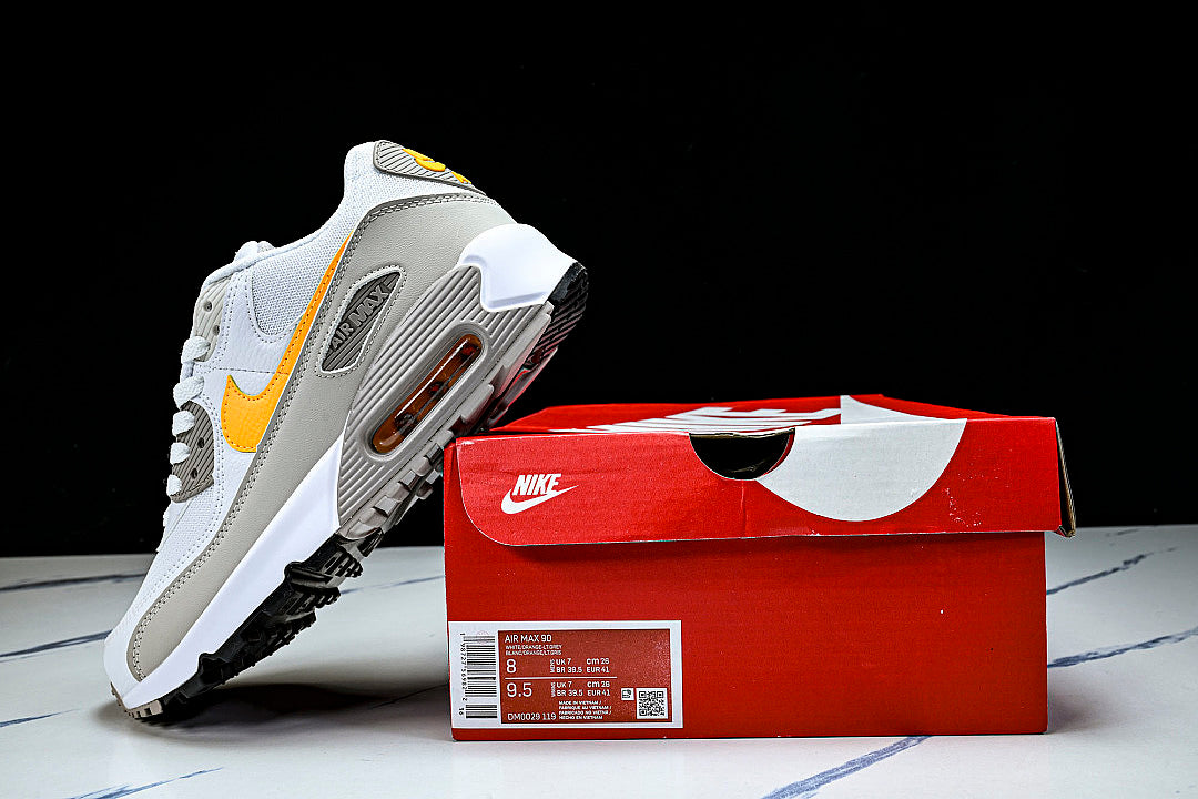 DM0029-119 AIR MAX 90 RETRO AIR CUSHIONED RUNNING SHOES LIGHT GRAY/WHITE/ORANGE
