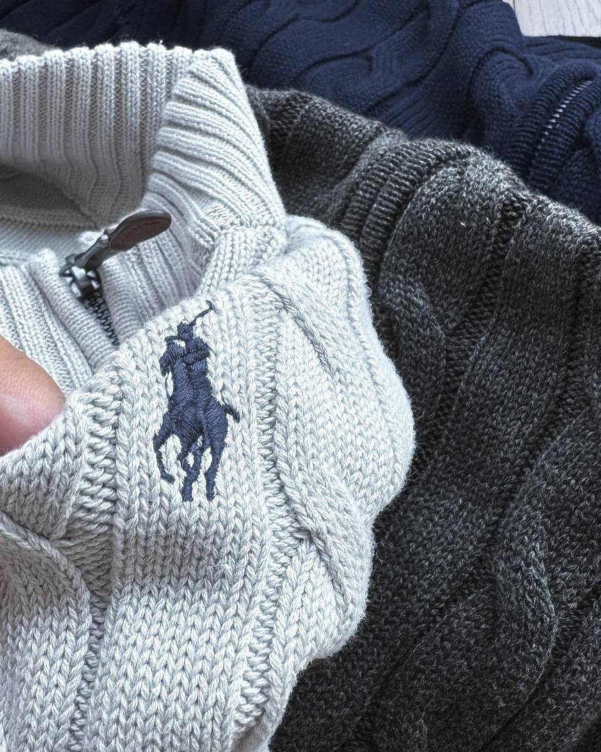 Ralph Lauren Cable-Knit Half-Zip Stand-Collar Sweater RL2502