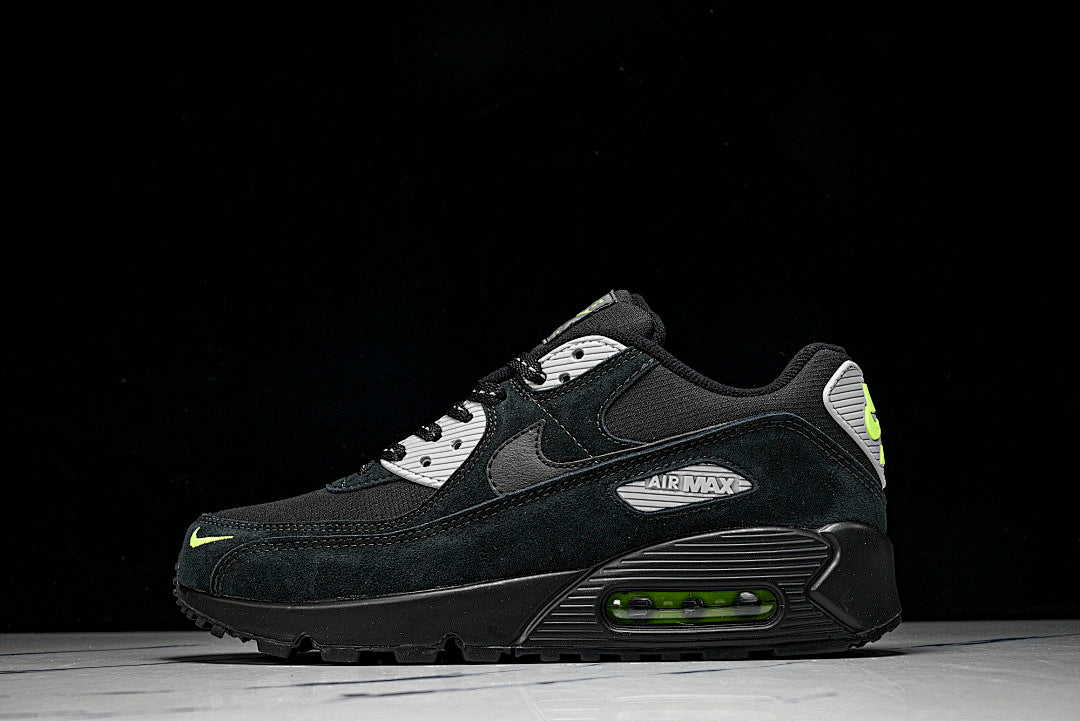【250】FQ2377-001 AIR MAX 90 RETRO AIR CUSHIONED RUNNING SHOES BLACK/LIGHT GRAY/GREEN