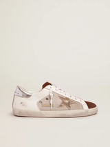 golden goose Super-Star sneakers in white leather and pale silver mesh