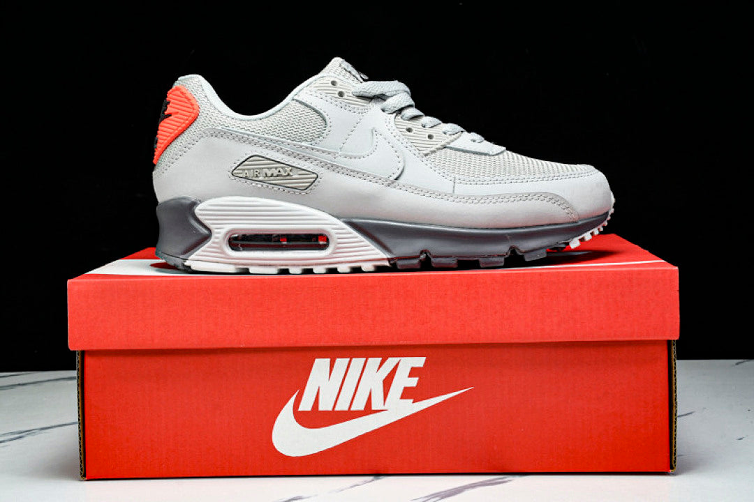 DC4466-001 AIR MAX 90 TRENDY COUPLE LOW TOP AIR CUSHIONED CASUAL LIGHT GRAY/DARK GRAY/ORANGE