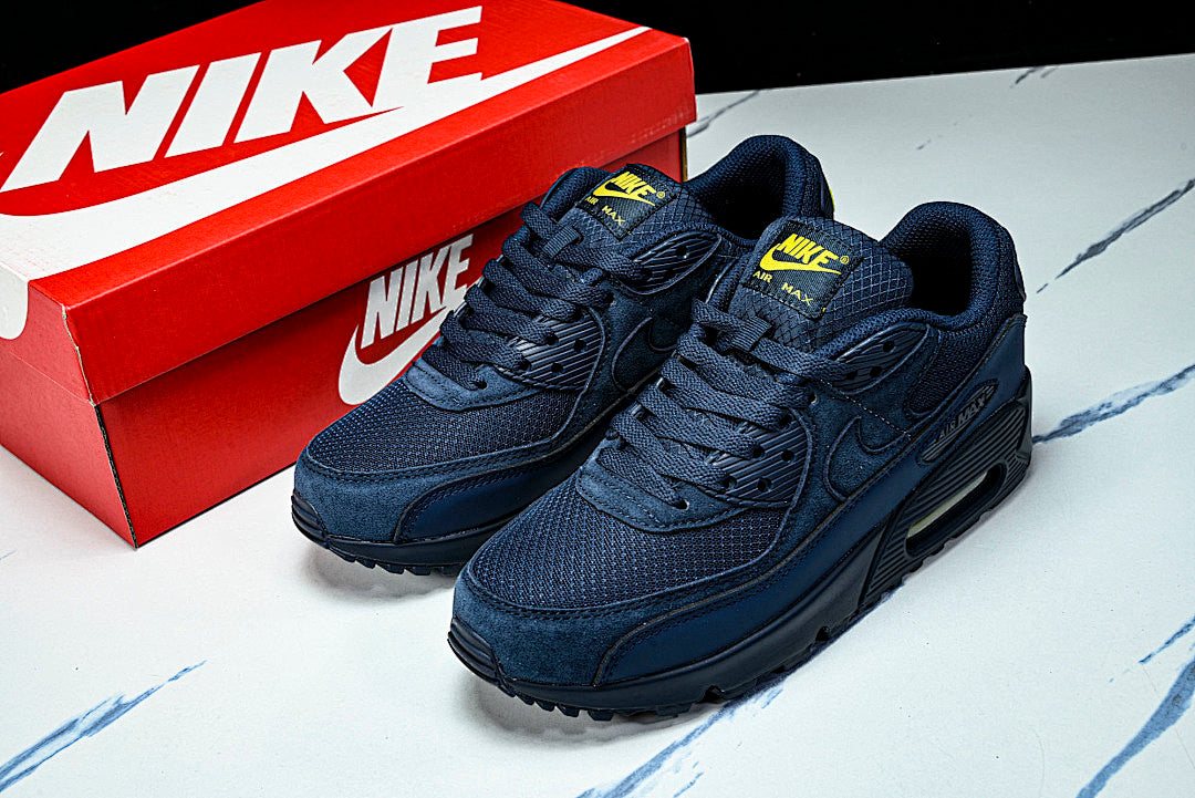 DM0029-401 AIR MAX 90 RETRO AIR CUSHIONED RUNNING SHOES NAVY BLUE/BLACK