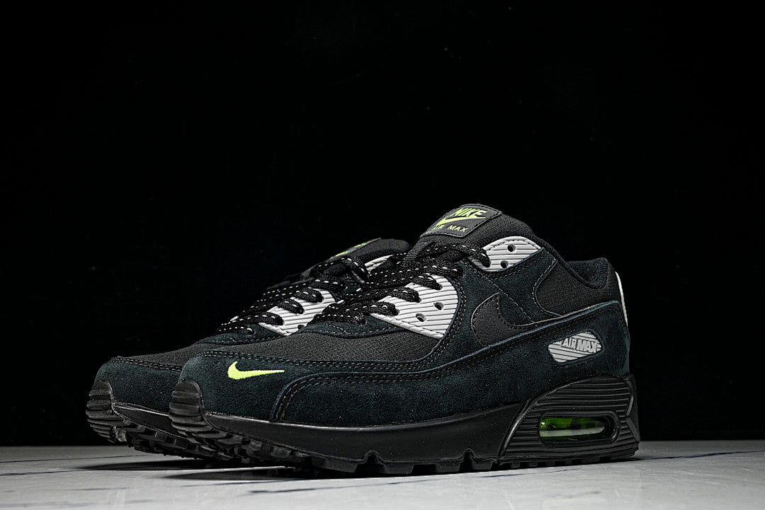 【250】FQ2377-001 AIR MAX 90 RETRO AIR CUSHIONED RUNNING SHOES BLACK/LIGHT GRAY/GREEN