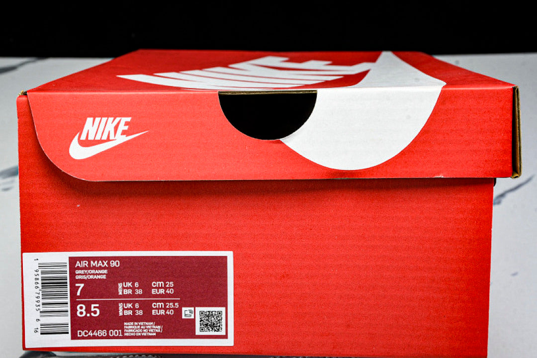 DC4466-001 AIR MAX 90 TRENDY COUPLE LOW TOP AIR CUSHIONED CASUAL LIGHT GRAY/DARK GRAY/ORANGE