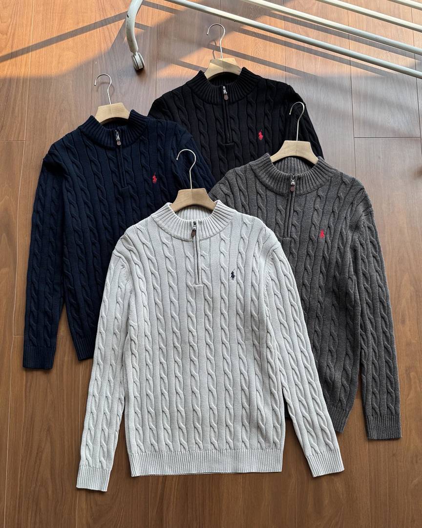 Ralph Lauren Cable-Knit Half-Zip Stand-Collar Sweater RL2502