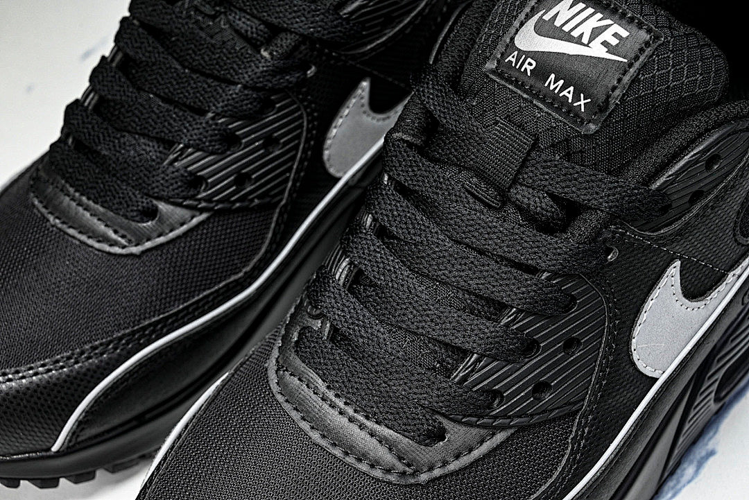 HV4517-002 AIR MAX 90 RETRO AIR CUSHIONED RUNNING SHOES BLACK/LIGHT GRAY