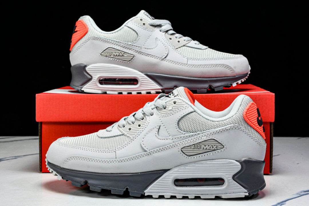 DC4466-001 AIR MAX 90 TRENDY COUPLE LOW TOP AIR CUSHIONED CASUAL LIGHT GRAY/DARK GRAY/ORANGE