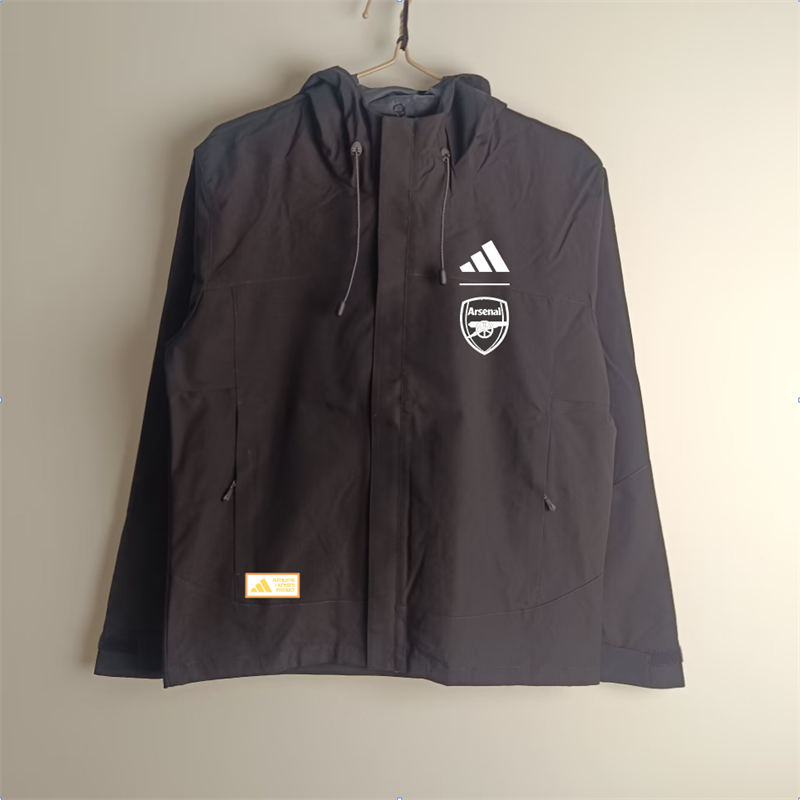 Arsenal Black Hooded Rain Jacket