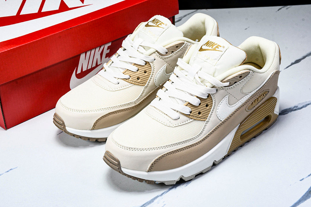 DH8010-004 AIR MAX 90 RETRO AIR CUSHIONED RUNNING SHOES BROWN POWDER/WHITE
