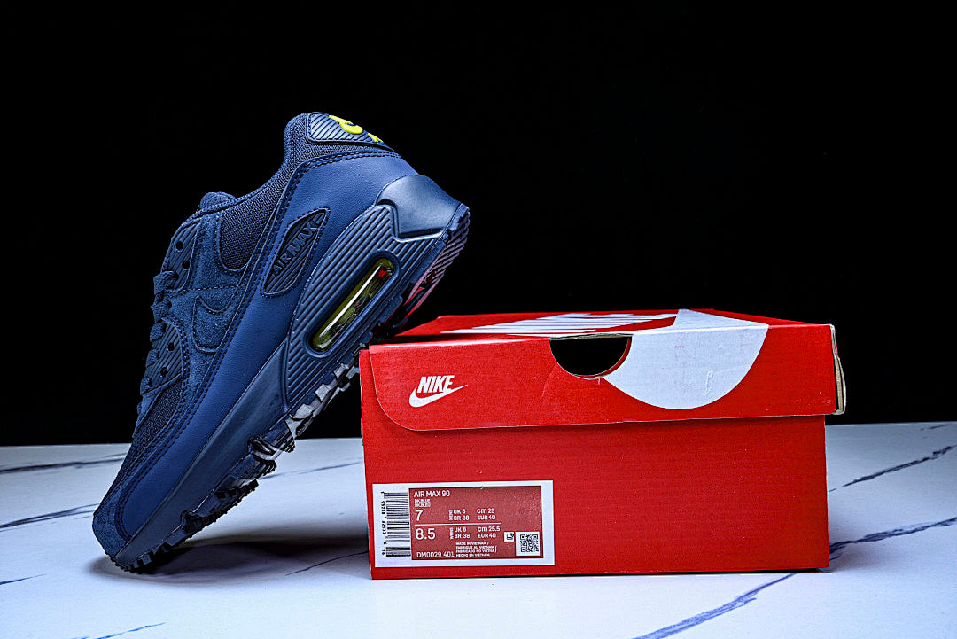 DM0029-401 AIR MAX 90 RETRO AIR CUSHIONED RUNNING SHOES NAVY BLUE/BLACK