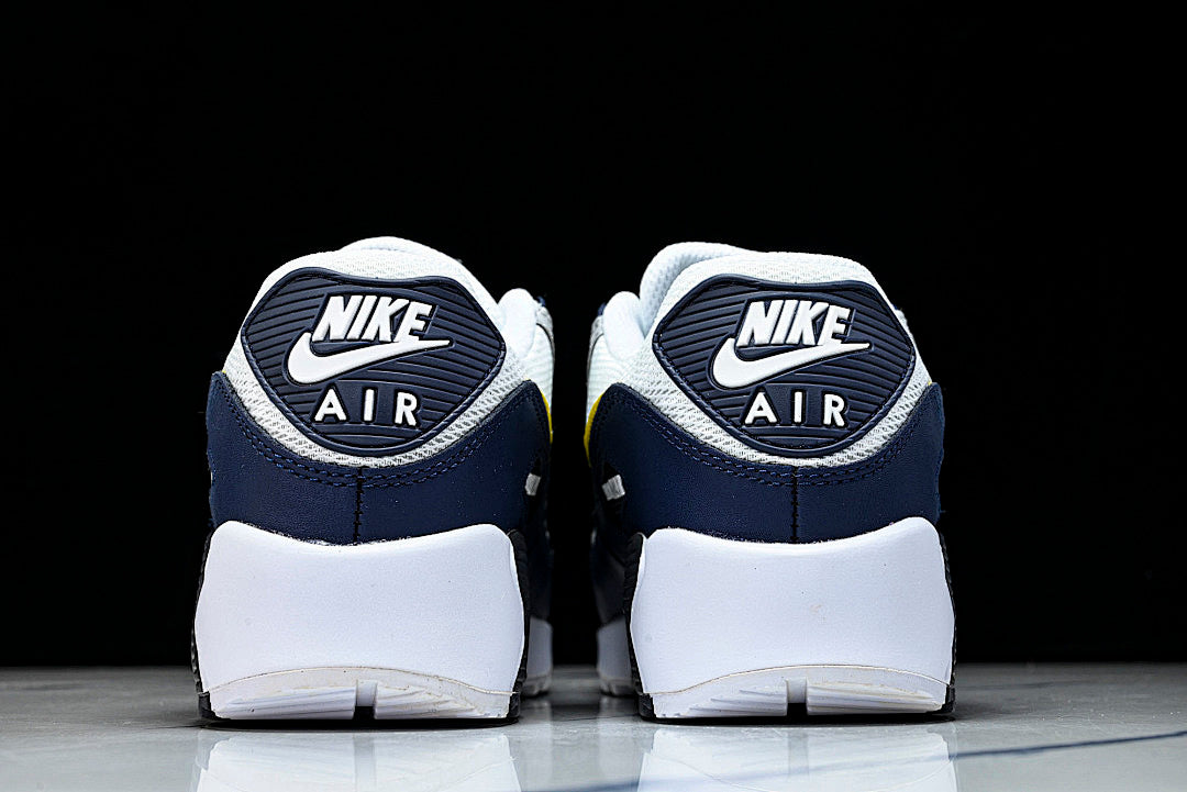 AJ1285-101 AIR MAX 90 RETRO AIR CUSHIONED RUNNING SHOES BLACK/WHITE/LIGHT GRAY/YELLOW