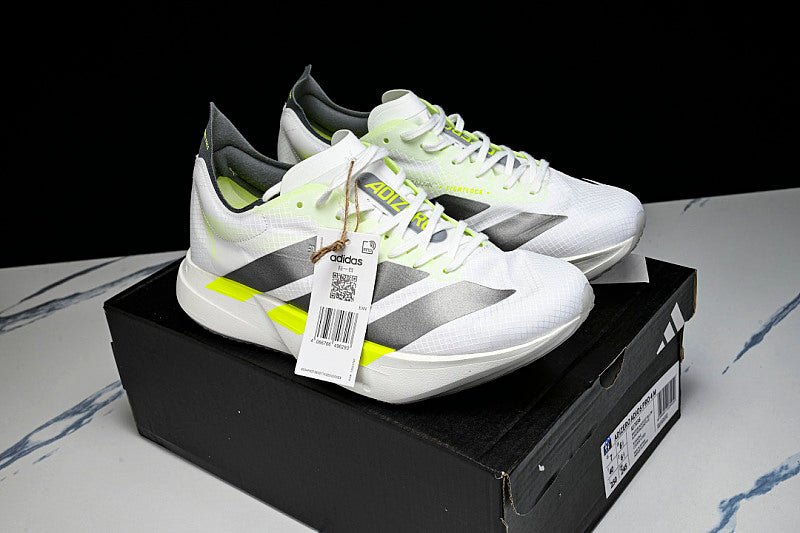 KJ7036 ADIZERO ADIOS 4 M LOW-TOP RUNNING SHOES WHITE/GREY/GREEN