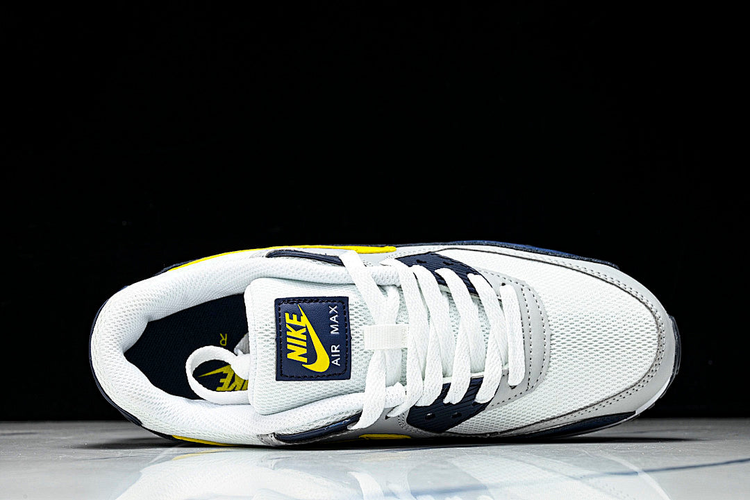 AJ1285-101 AIR MAX 90 RETRO AIR CUSHIONED RUNNING SHOES BLACK/WHITE/LIGHT GRAY/YELLOW