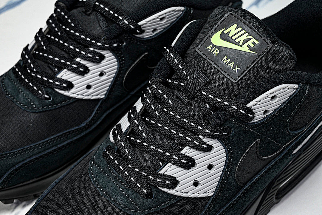 【250】FQ2377-001 AIR MAX 90 RETRO AIR CUSHIONED RUNNING SHOES BLACK/LIGHT GRAY/GREEN