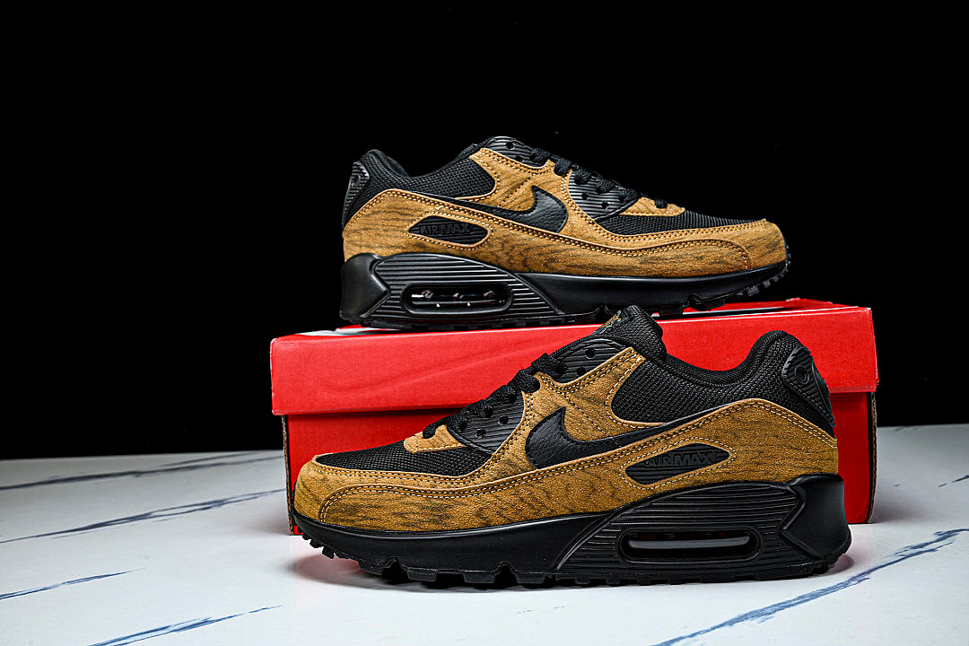 IQ0283-281 AIR MAX 90 RETRO AIR CUSHIONED RUNNING SHOES COFFEE/BLACK