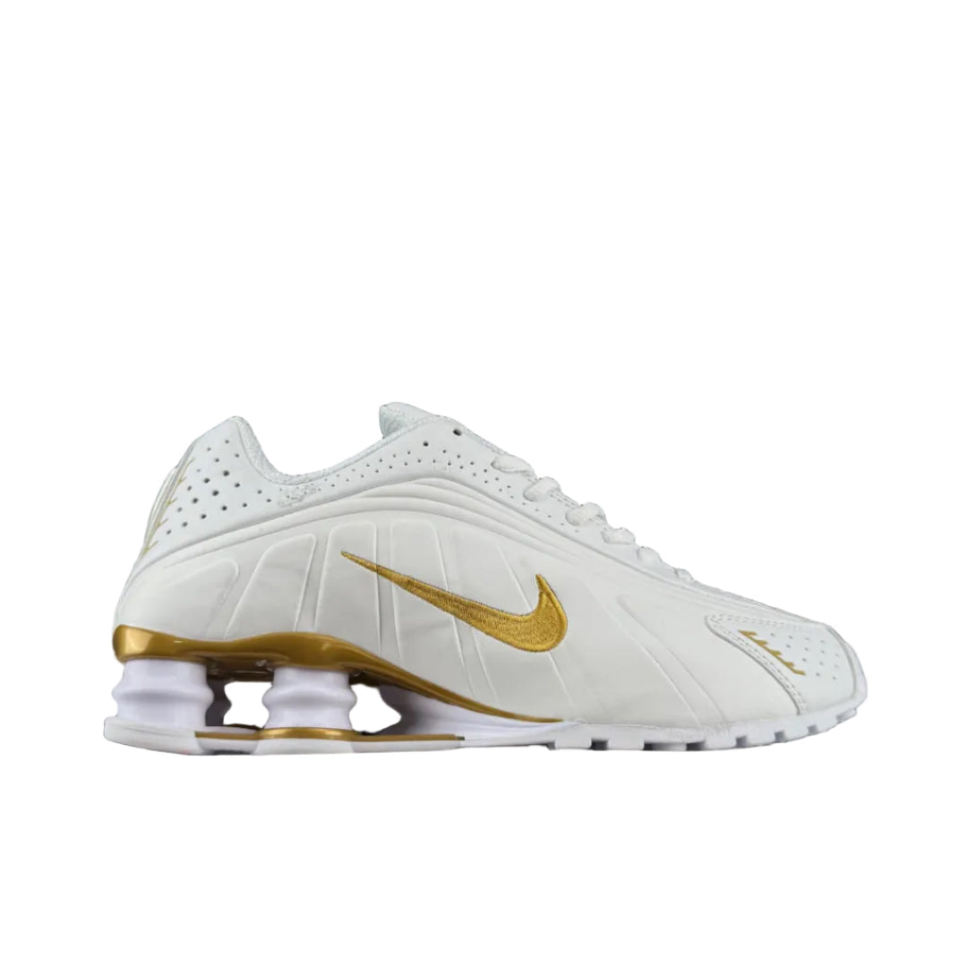 Nike Shox R4 White and Metallic Gold