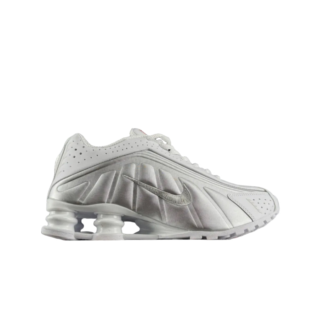 Nike Shox R4 White and Metallic Silver